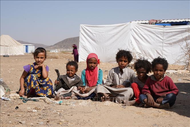 Trẻ em tại một trại tị nạn ở Marib, Yemen ngày 18/2/2021.