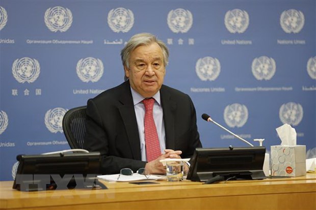 Tổng Thư ký Antonio Guterres phát biểu tại cuộc họp báo ở New York, Mỹ.