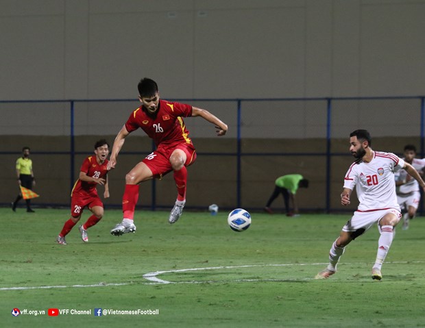 Cầu thủ U23 Việt Nam trong trận giao hữu với U23 UAE.