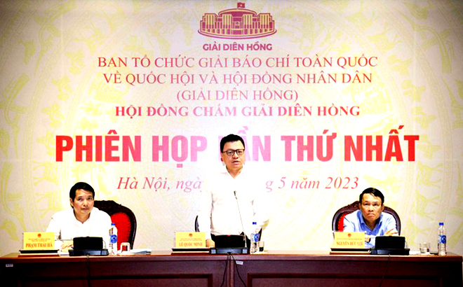 Tổng Biên tập Báo Nhân dân, Chủ tịch Hội Nhà báo Việt Nam, Chủ tịch Hội đồng chấm giải Chung khảo Lê Quốc Minh phát biểu.