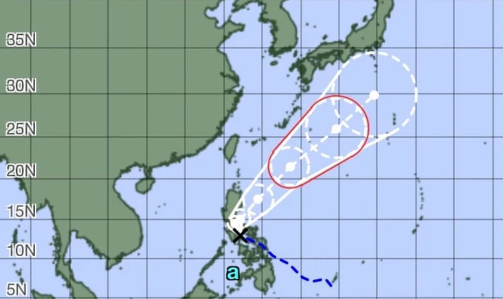 Dự báo hướng di chuyển của bão theo JMA, cập nhật tối 25/5.
