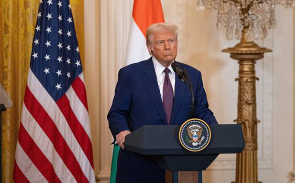 Tổng thống Mỹ Donald Trump phát biểu tại cuộc họp báo ở Nhà Trắng, Washington D.C., ngày 14/2/2025.