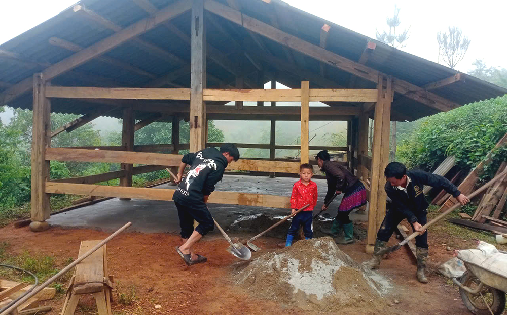 Ông Chang A Dơ ở bản Lùng Cúng, xã Nậm Có, huyện Mù Cang Chải làm chuồng trại để phát triển chăn nuôi theo Nghị quyết số 69.