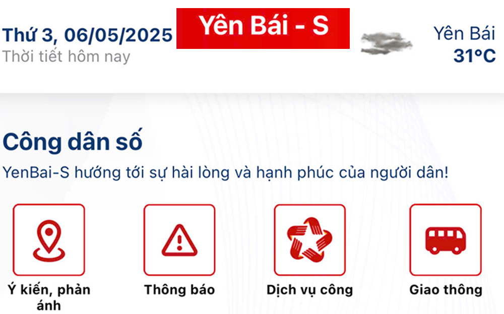 Ứng dụng Công dân số YenBai-S hiện đang cung cấp rất nhiều tiện ích cho người dân