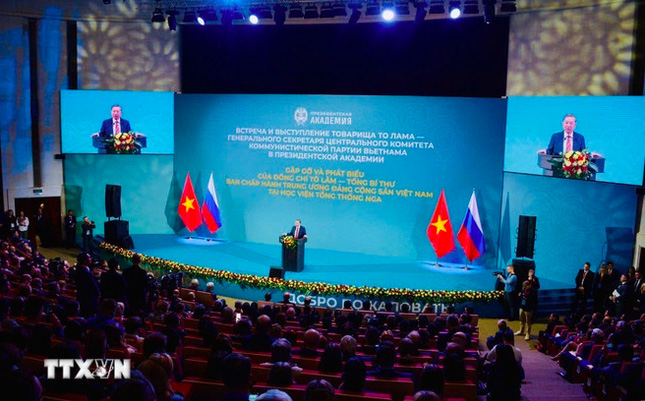 Tổng Bí thư Tô Lâm phát biểu tại Học viện Tổng thống Nga