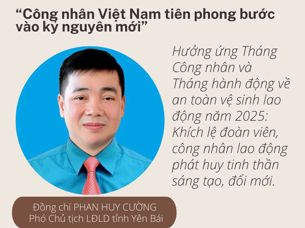 Đồng chí Phan Huy Cường - Phó Chủ tịch LĐLĐ tỉnh Yên Bái trao đổi với phóng link m88 mới Báo Yên Bái.