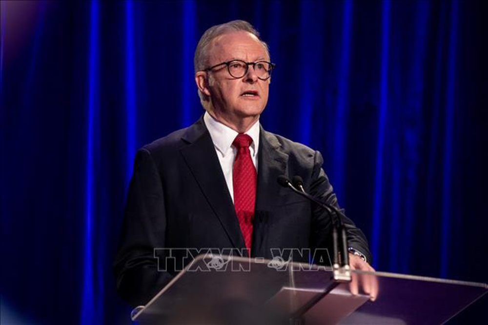 Thủ tướng Australia Anthony Albanese phát biểu tại Sydney, sau khi Công đảng giành chiến thắng trong cuộc bầu cử liên bang, ngày 3-5-2025.