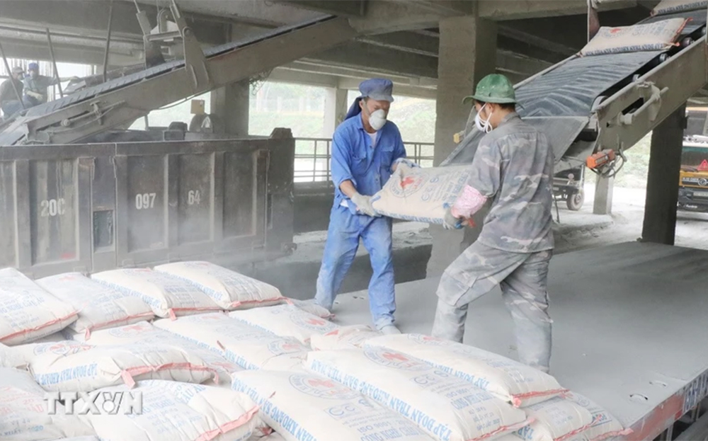 Công nhân bốc xếp ximăng.