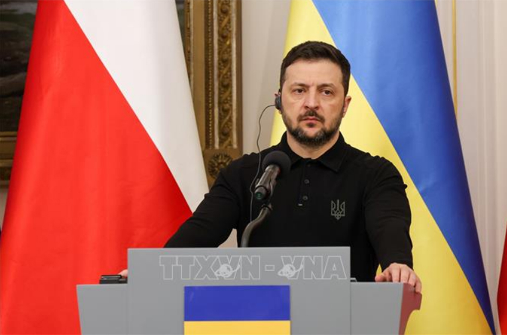 Tổng thống Ukraine Volodymyr Zelensky trong cuộc họp báo tại Warsaw, Ba Lan ngày 15/1/2025.