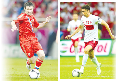 Robert Lewandowski (Ba Lan) và Alan Dzagoev (Nga)