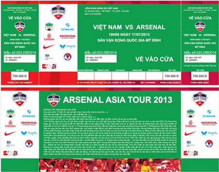 Vé trận tuyển Việt Nam - Arsenal hứa hẹn sẽ lên cơn sốt
