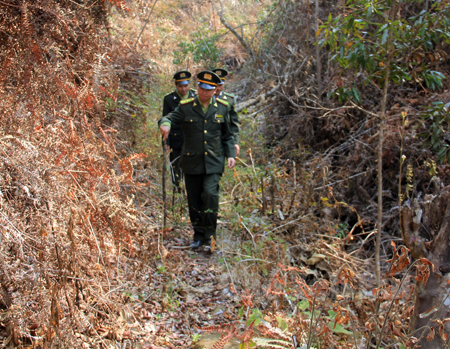 Cán bộ kiểm lâm huyện Mù Cang Chải thường xuyên đi tuần tra rừng.

