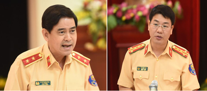 Trung tướng Vũ Đỗ Anh Dũng - Cục trưởng Cục CSGT (trái), Đại tá Đỗ Thanh Bình - Phó Cục trưởng Cục CSGT (phải).