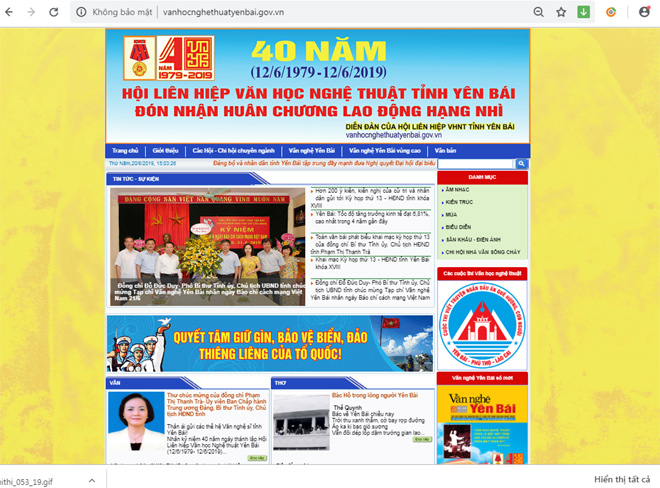 Giao diện Trang VHNT Yên Bái điện tử tại địa chỉ http://vanhocnghethuatyenbai.gov.vn trên internet.