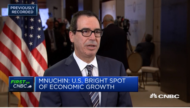 Bộ trưởng Tài chính Mỹ Steven Mnuchin trả lời phỏng vấn hãng truyền thông CNBC.