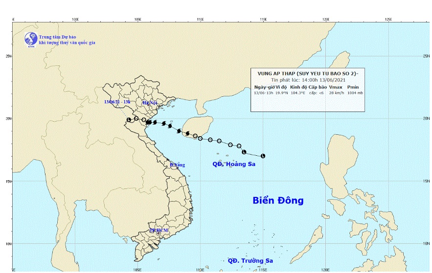 Đường đi của bão số 2.
