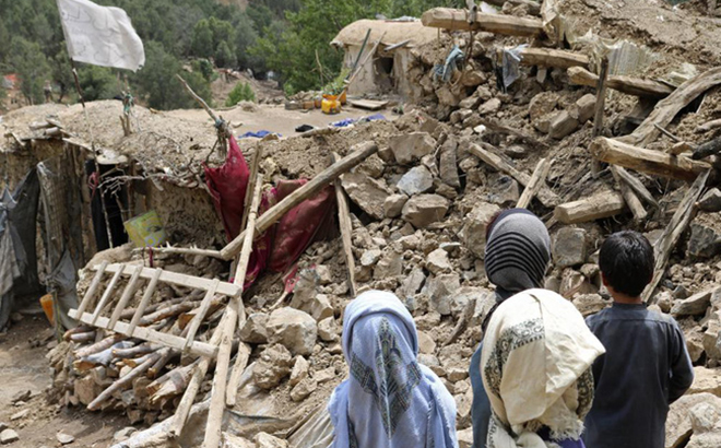 Một ngôi nhà đã bị phá hủy trong trận động đất ở huyện Spera, Tây Nam tỉnh Khost, Afghanistan, ngày 22/6/2022.
