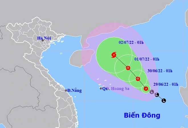 Vị trí và hướng di chuyển của áp thấp nhiệt đới.