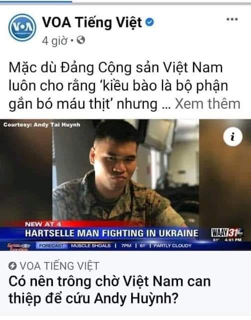 Một lời kêu gọi hết sức ngớ ngẩn của nhà đài VOA tiếng Việt: tỏ thái độ châm biếm khi kêu gọi Việt Nam can thiệp vào việc cứu Andy Huỳnh.