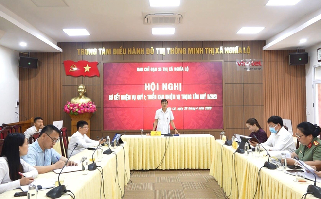 Đồng chí Hà Văn Nam - Phó Bí thư Thường trực Thị ủy, Trưởng ban Ban Chỉ đạo 35 thị xã Nghĩa Lộ triển khai nhiệm vụ quý II năm 2023.