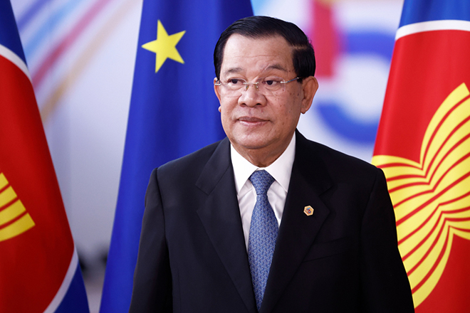 Thủ tướng Campuchia Hun Sen dự hội nghị thượng đỉnh EU - ASEAN tại trụ sở Hội đồng Châu Âu ở Brussels, Bỉ tháng 12/2022.