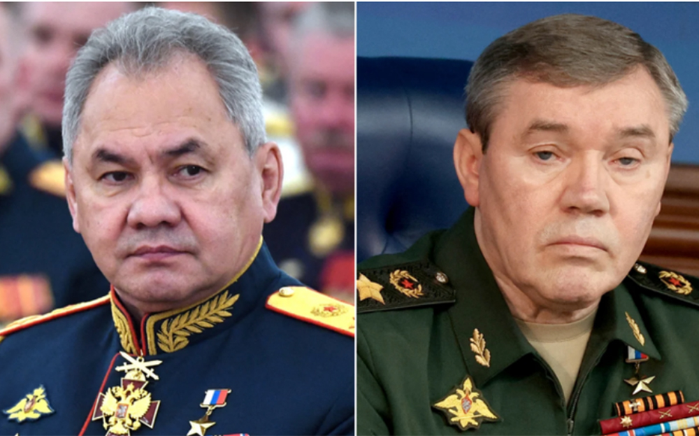 Cựu bộ trưởng quốc phòng Nga Sergei Shoigu (bên trái) và Tổng tham mưu trưởng Valery Gerasimov