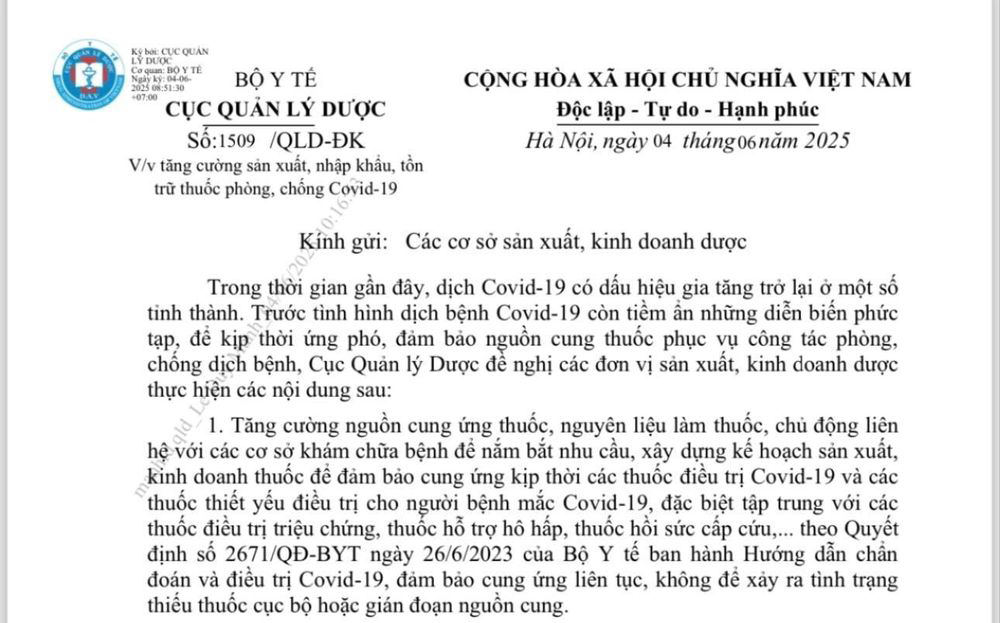 Cục Quản lý Dược yêu cầu tăng cường sản xuất, nhập khẩu, tồn trữ thuốc phòng, chống Covid-19.