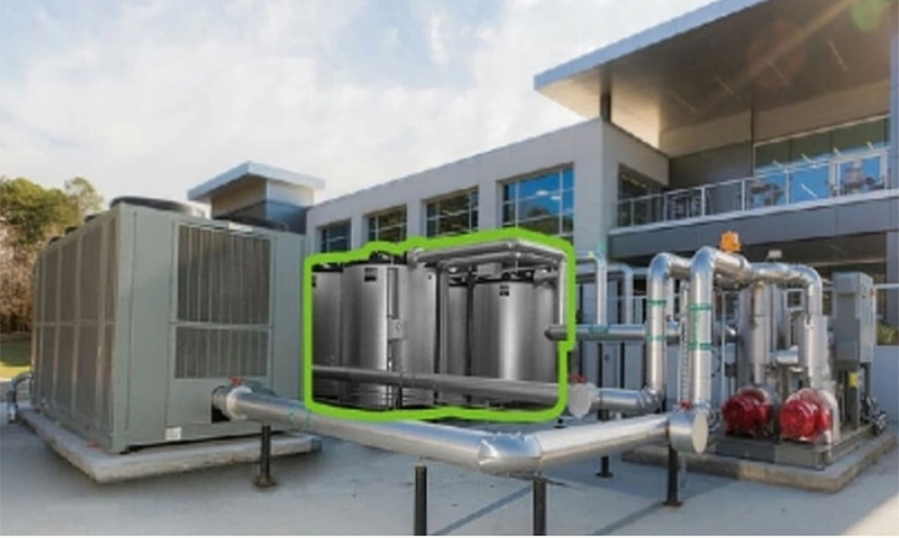 Bể lưu trữ băng trong hệ thống pin băng của Trane Technologies.