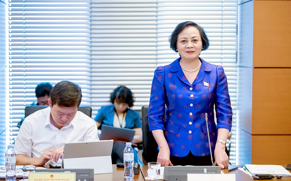 Bộ trưởng Phạm Thị Thanh Trà - Đoàn ĐBQH tỉnh Yên Bái tham gia thảo luận tại tổ.