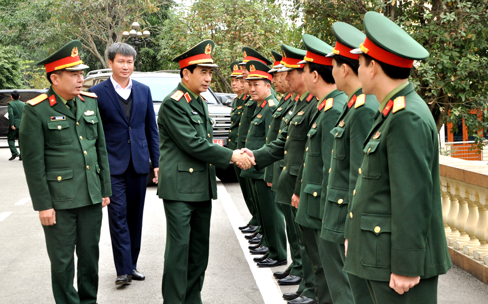 Đại tướng Phan Văn Giang - Bộ trưởng Bộ Quốc phòng thăm và làm việc tại Bộ Chỉ huy Quân sự tỉnh Yên Bái (tháng 1/2025).