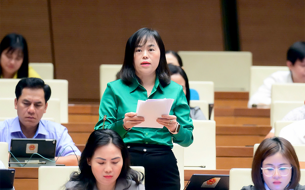 Đại biểu Khang Thị Mào tham gia góp ý về công tác xoá nhà tạm, nhà dột nát cho hộ người có công, hộ nghèo, hộ cận nghèo tại vùng đồng bào dân tộc thiểu số miền núi.