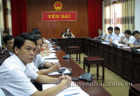 Các đại biểu tham dự hội nghị tại điểm cầu tỉnh Yên Bái .