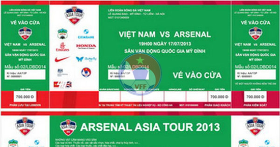 Vé xem trận ĐTVN - Arsenal (nguồn: VFF)