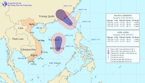 Ví trí và đường đi của áp thấp nhiệt đới