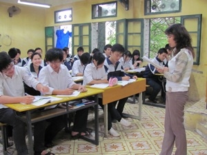 Giờ học tiếng Anh của học sinh trường Trung học phổ thông Quang Trung, Đống Đa, Hà Nội.