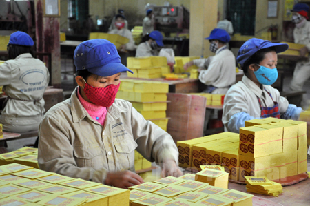 Sản xuất giấy đế tại Công ty cổ phần Lâm nông sản thực phẩm Yên Bái.