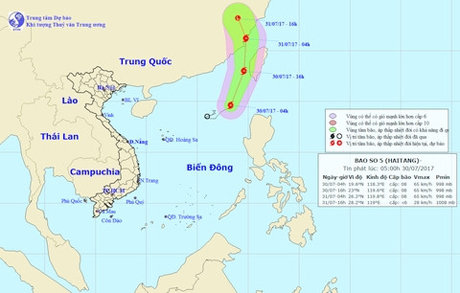 Hướng di chuyển của bão số 5.