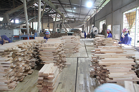 Chế biến gỗ rừng trồng ở doanh nghiệp tư nhân Đăng Khoa, xã Đào Thịnh, huyện Trấn Yên.