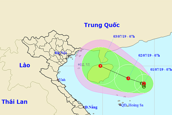 Vị trí và dự báo hướng đi của vùng áp thấp.