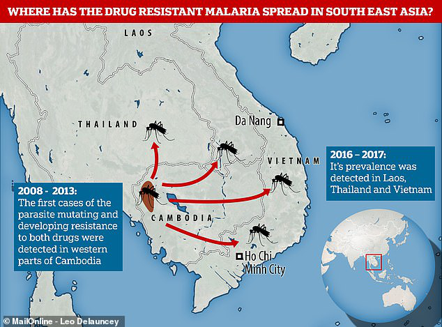 Ký sinh trùng sốt rét kháng thuốc được phát hiện lần đầu tiên ở Campuchia và sau khoảng 10 năm đã lan sang các nước láng giềng Đông Nam Á.