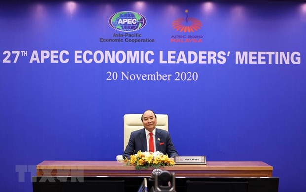 Chủ tịch nước Nguyễn Xuân Phúc tham dự Hội nghị Cấp cao APEC lần thứ 27 tại điểm cầu Hà Nội.