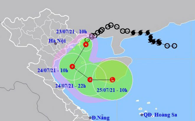 Vị trí và hướng di chuyển của áp thấp nhiệt đới.