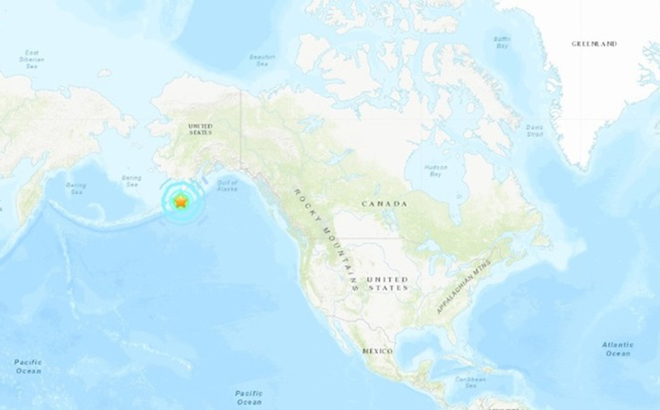 Vị trí xảy ra động đất ngoài khơi bang Alaska của Mỹ.