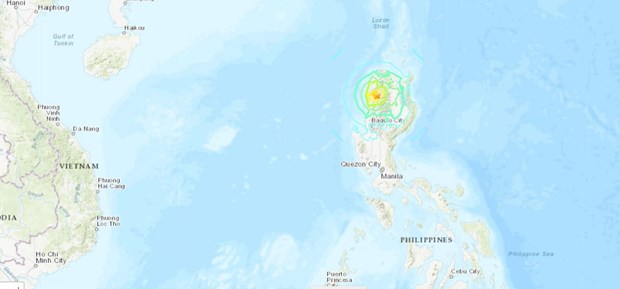 Vị trí xảy ra trận động đất tại Philippines.