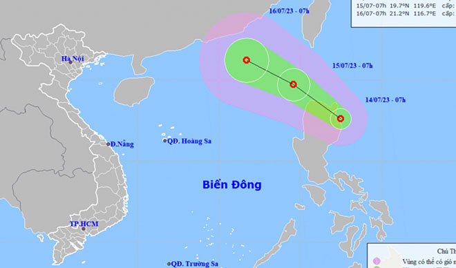 Hướng di chuyển dự kiến của áp thấp nhiệt đới