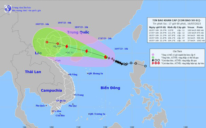 Hình ảnh dự báo vị trí và đường đi của bão số 1 - Ảnh: Trung tâm Dự báo Khí tượng thủy văn Quốc gia