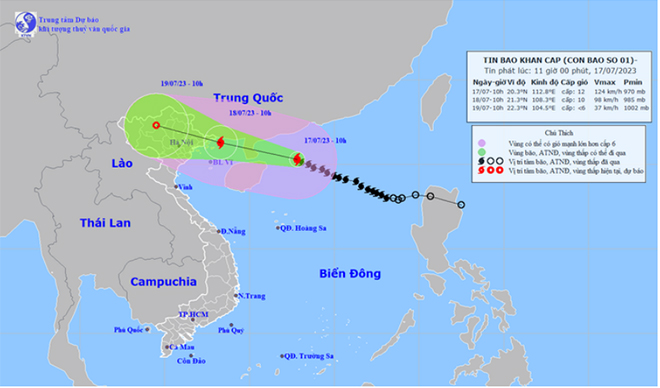 Vị trí và hướng di chuyển của bão số 1 - Ảnh: Trung tâm Dự báo khí tượng thủy văn quốc gia