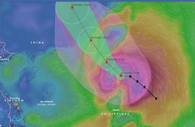 Dự báo đường đi và vùng ảnh hưởng của bão Doksuri.