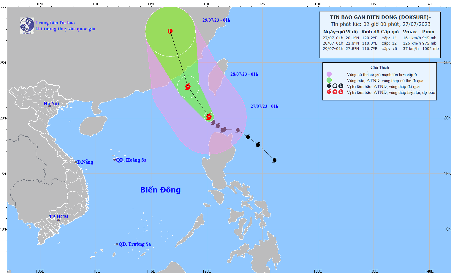 Hình ảnh mới nhất về đường đi của bão Doksuri cập nhật lúc 1 giờ ngày 27.7.