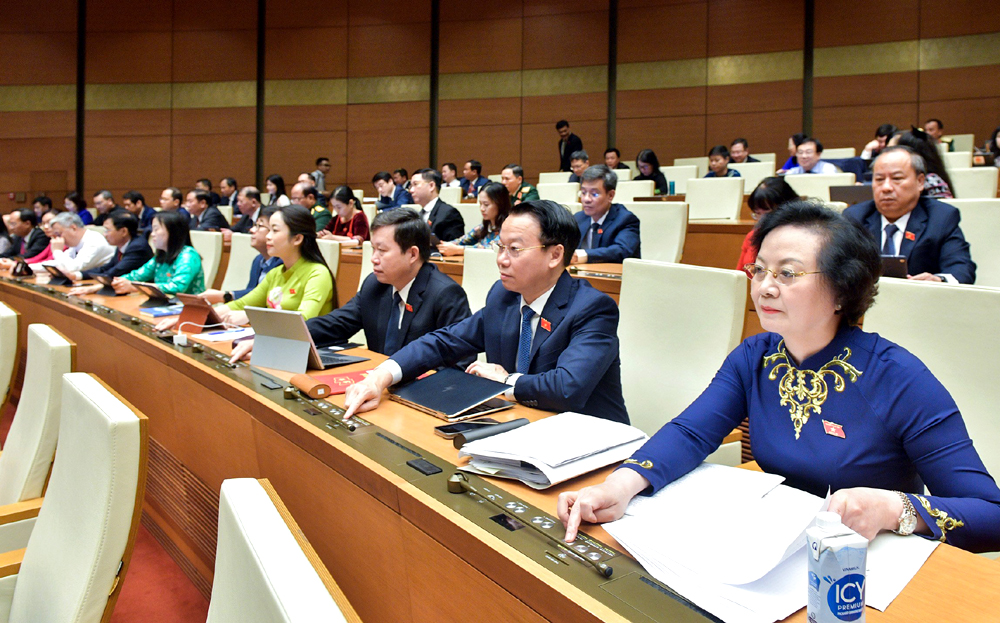 Đoàn ĐBQH tỉnh Yên Bái bấm nút biểu quyết thông qua các nghị quyết tại Kỳ họp thứ 7, Quốc hội khóa XV.